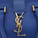 Saint Laurent Baby Cabas Hand Bag Leather 2way Blue Gold 394461 Auth BA16345V-18