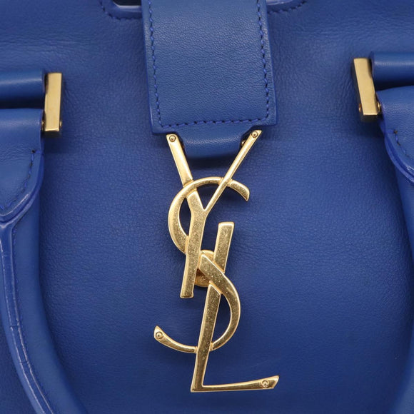 Saint Laurent Baby Cabas Hand Bag Leather 2way Blue Gold 394461 Auth BA16345V
