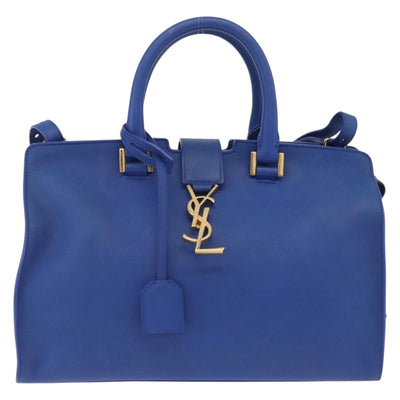 Saint Laurent Baby Cabas Hand Bag Leather 2way Blue Gold 394461 Auth BA16345V - 0