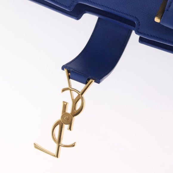 Saint Laurent Baby Cabas Hand Bag Leather 2way Blue Gold 394461 Auth BA16345V