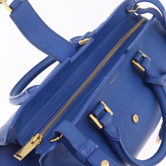 Saint Laurent Baby Cabas Hand Bag Leather 2way Blue Gold 394461 Auth BA16345V