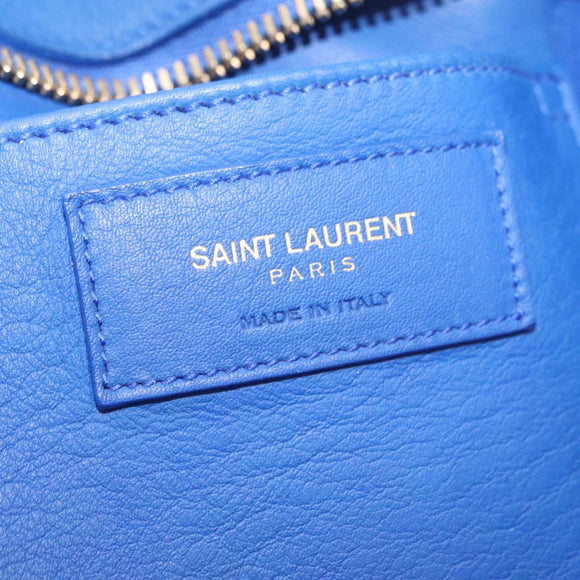 Saint Laurent Baby Cabas Hand Bag Leather 2way Blue Gold 394461 Auth BA16345V