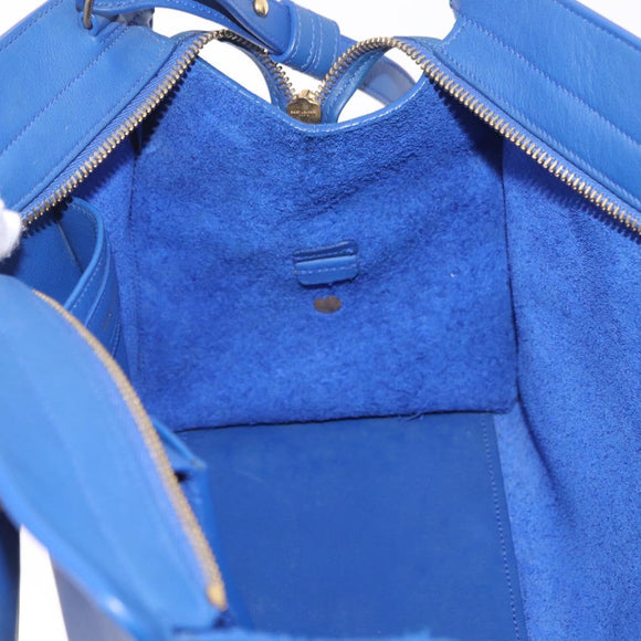 Saint Laurent Baby Cabas Hand Bag Leather 2way Blue Gold 394461 Auth BA16345V