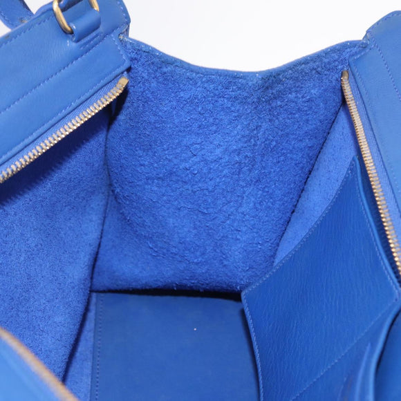 Saint Laurent Baby Cabas Hand Bag Leather 2way Blue Gold 394461 Auth BA16345V