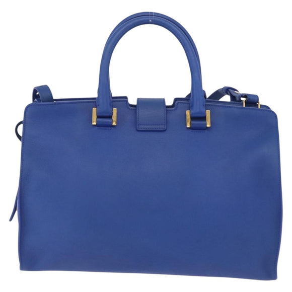Saint Laurent Baby Cabas Hand Bag Leather 2way Blue Gold 394461 Auth BA16345V