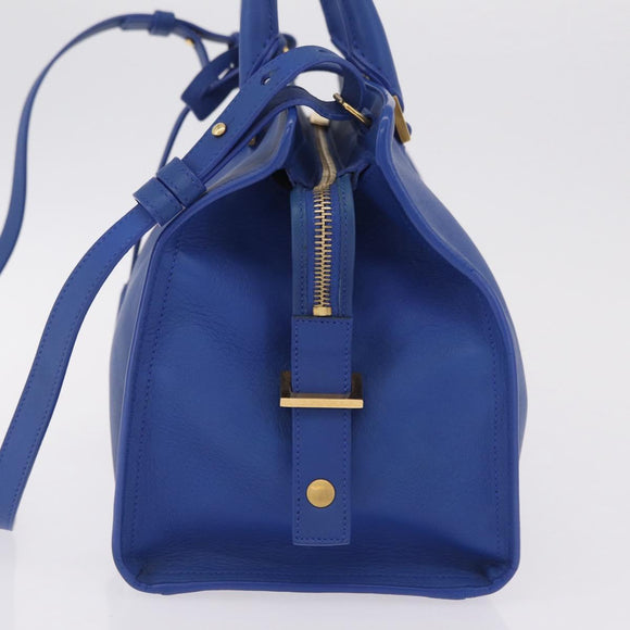 Saint Laurent Baby Cabas Hand Bag Leather 2way Blue Gold 394461 Auth BA16345V