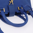 Saint Laurent Baby Cabas Hand Bag Leather 2way Blue Gold 394461 Auth BA16345V-7