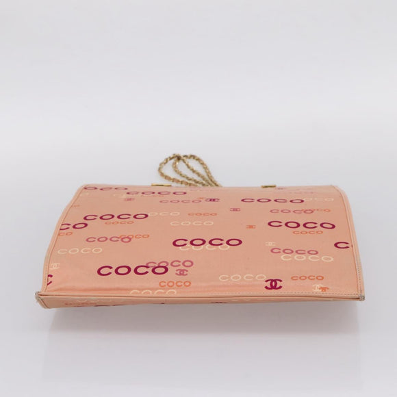 CHANEL Chain Tote Bag Canvas Pink Gold CC Auth BA16356
