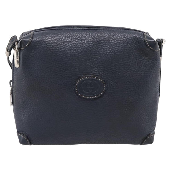 GUCCI Shoulder Bag Leather Navy Silver 007 37 4916 Auth BA16359
