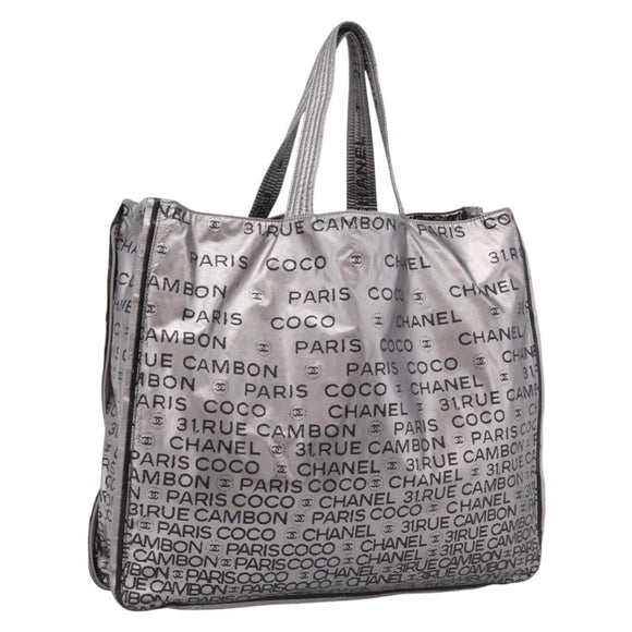 CHANEL Unlimited Tote Bag Coated Canvas Silver CC Auth BA16365