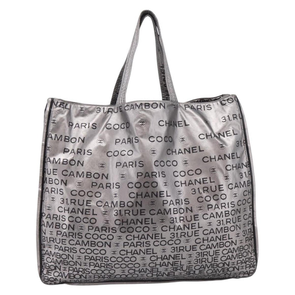 CHANEL Unlimited Tote Bag Coated Canvas Silver CC Auth BA16365