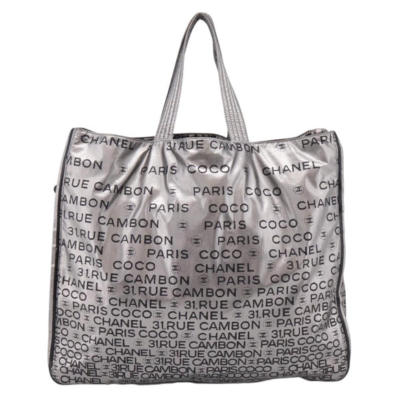 CHANEL Unlimited Tote Bag Coated Canvas Silver CC Auth BA16365