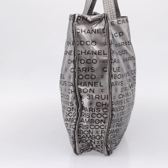 CHANEL Unlimited Tote Bag Coated Canvas Silver CC Auth BA16365