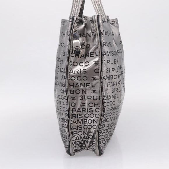 CHANEL Unlimited Tote Bag Coated Canvas Silver CC Auth BA16365