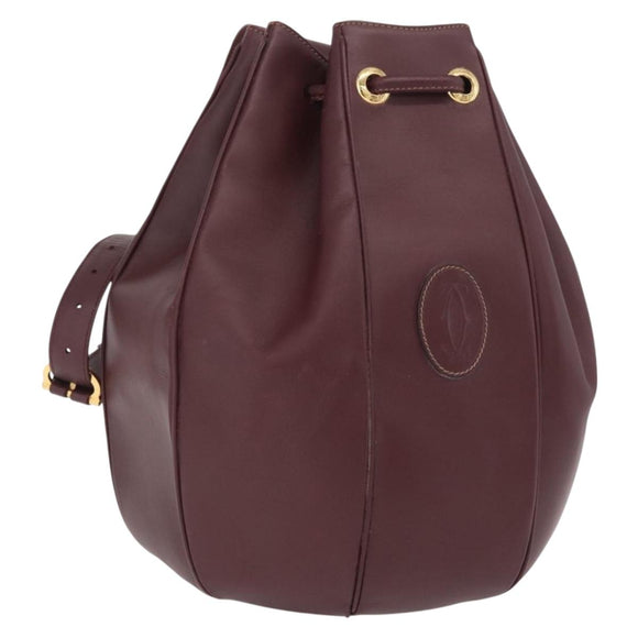Cartier Must Line Shoulder Bag Leather Bordeaux Gold Auth BA16367
