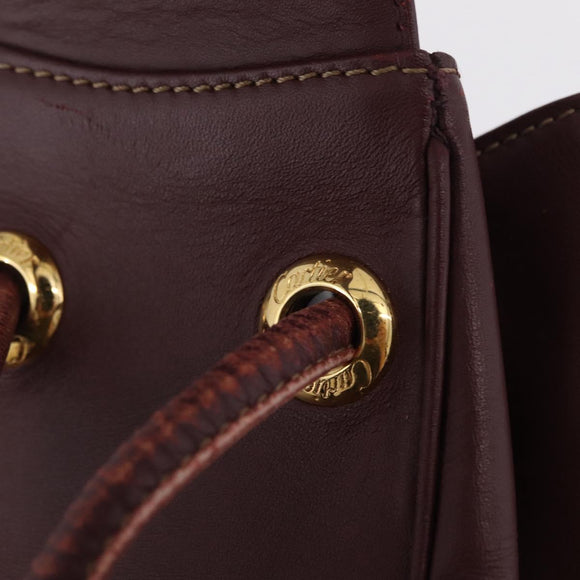 Cartier Must Line Shoulder Bag Leather Bordeaux Gold Auth BA16367