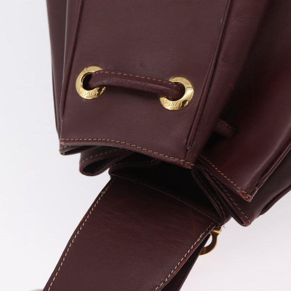 Cartier Must Line Shoulder Bag Leather Bordeaux Gold Auth BA16367