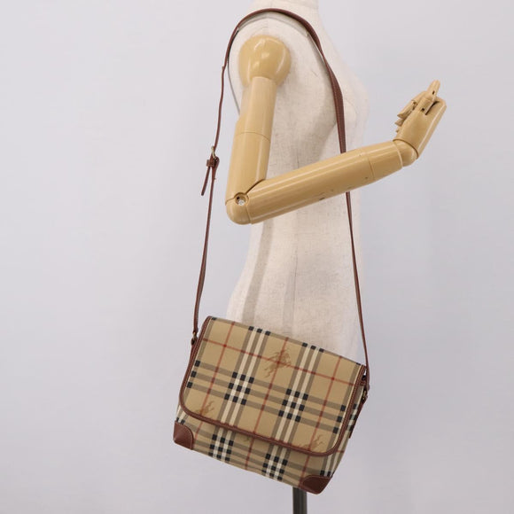 BURBERRY Nova Check Shoulder Bag PVC Beige Gold Auth BA16379