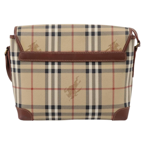 BURBERRY Nova Check Shoulder Bag PVC Beige Gold Auth BA16379