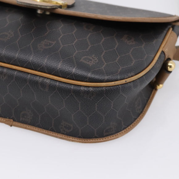 Christian Dior Honeycomb Canvas Shoulder Bag PVC Black Gold Auth BA16397