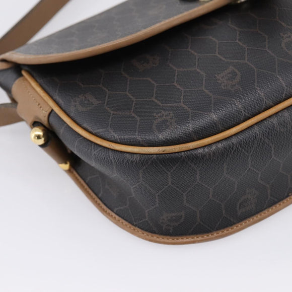 Christian Dior Honeycomb Canvas Shoulder Bag PVC Black Gold Auth BA16397