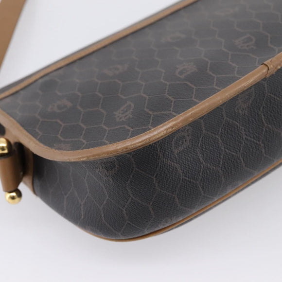 Christian Dior Honeycomb Canvas Shoulder Bag PVC Black Gold Auth BA16397