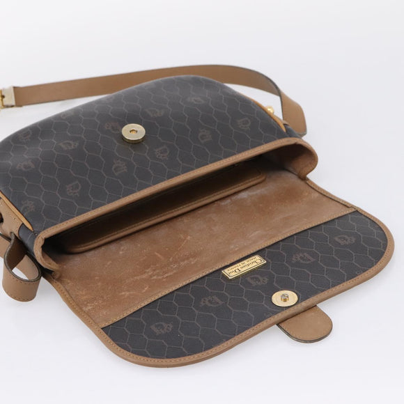 Christian Dior Honeycomb Canvas Shoulder Bag PVC Black Gold Auth BA16397