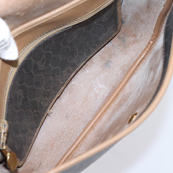 Christian Dior Honeycomb Canvas Shoulder Bag PVC Black Gold Auth BA16397