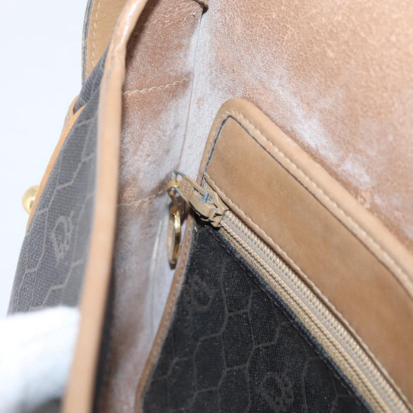 Christian Dior Honeycomb Canvas Shoulder Bag PVC Black Gold Auth BA16397