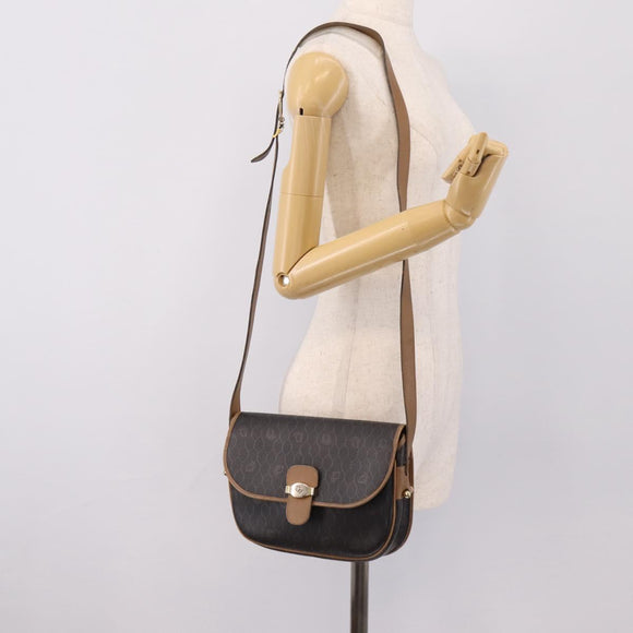 Christian Dior Honeycomb Canvas Shoulder Bag PVC Black Gold Auth BA16397