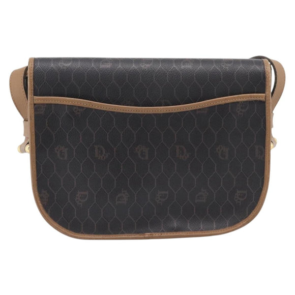 Christian Dior Honeycomb Canvas Shoulder Bag PVC Black Gold Auth BA16397