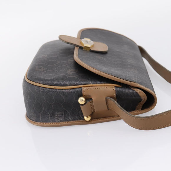 Christian Dior Honeycomb Canvas Shoulder Bag PVC Black Gold Auth BA16397