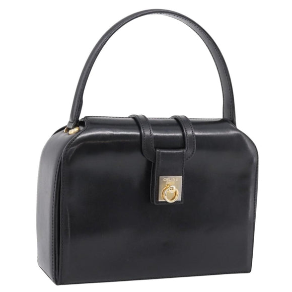 CELINE Hand Bag Leather Black Gold Auth BA16398