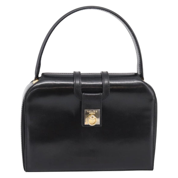 CELINE Hand Bag Leather Black Gold Auth BA16398