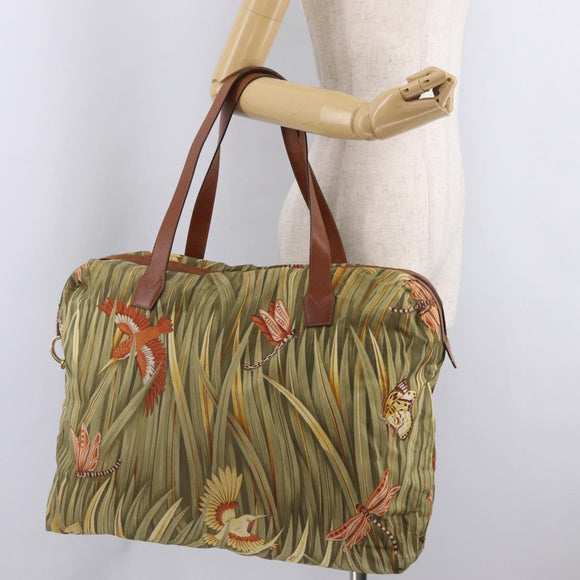 Salvatore Ferragamo Boston Bag Nylon Green Gold Auth BA16400