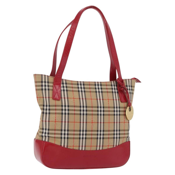 Burberrys Nova Check Shoulder Bag Canvas Beige Gold Auth BA16401