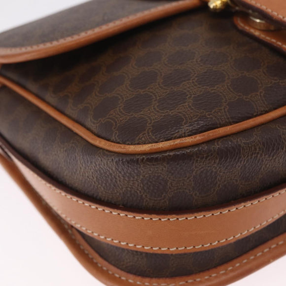 CELINE Macadam Canvas Shoulder Bag PVC Leather Brown Gold Auth BA16403