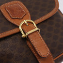 CELINE Macadam Canvas Shoulder Bag PVC Leather Brown Gold Auth BA16403-17