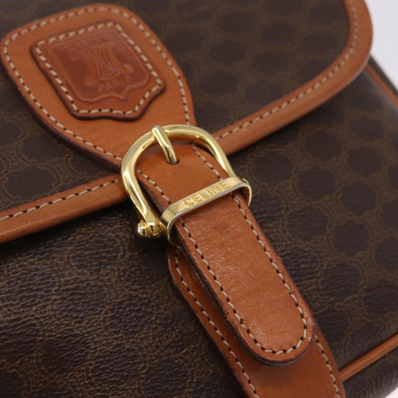 CELINE Macadam Canvas Shoulder Bag PVC Leather Brown Gold Auth BA16403