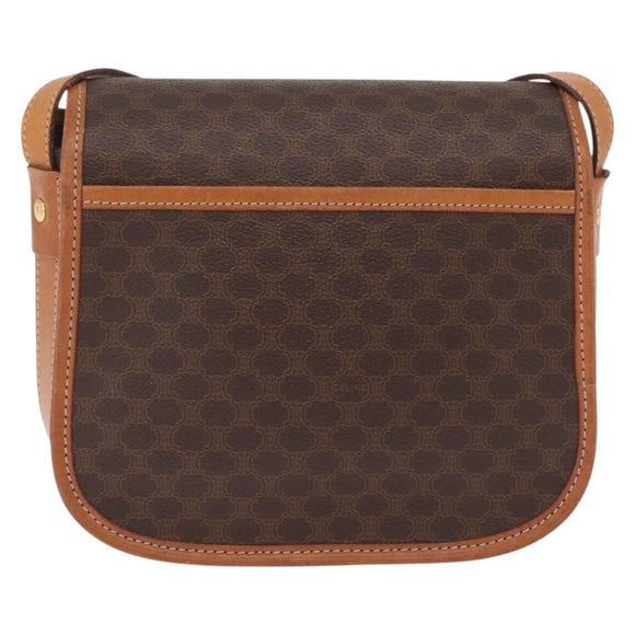 CELINE Macadam Canvas Shoulder Bag PVC Leather Brown Gold Auth BA16403