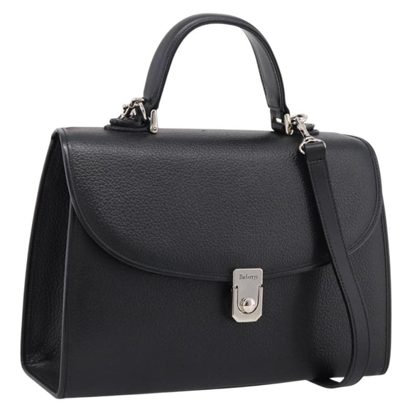 Burberrys Hand Bag Leather 2way Black Silver Auth BA16406A