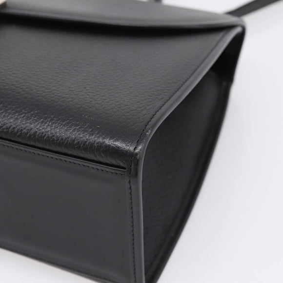 Burberrys Hand Bag Leather 2way Black Silver Auth BA16406A