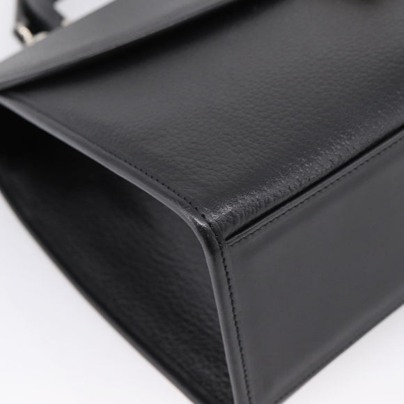 Burberrys Hand Bag Leather 2way Black Silver Auth BA16406A