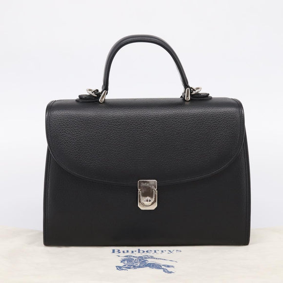 Burberrys Hand Bag Leather 2way Black Silver Auth BA16406A