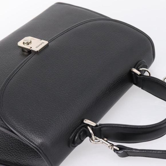 Burberrys Hand Bag Leather 2way Black Silver Auth BA16406A