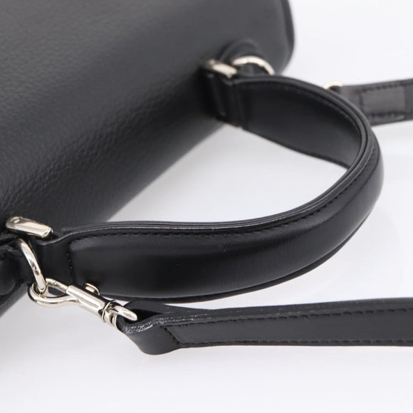 Burberrys Hand Bag Leather 2way Black Silver Auth BA16406A
