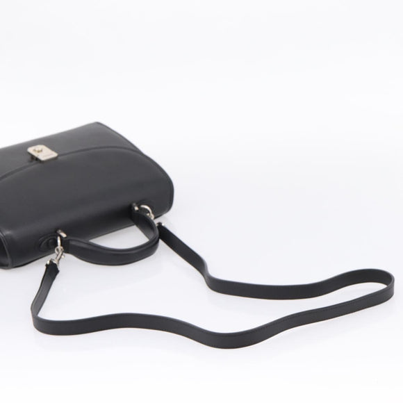 Burberrys Hand Bag Leather 2way Black Silver Auth BA16406A