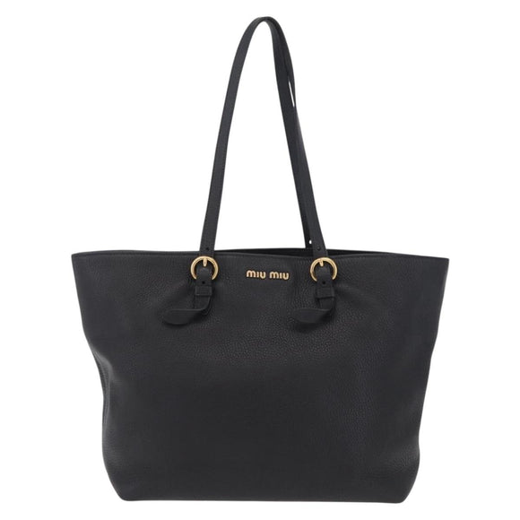 Miu Miu Tote Bag Leather 2way Black Gold Auth BA16407A