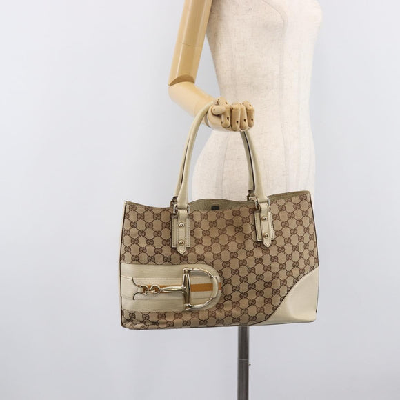 GUCCI GG Canvas Horsebit Sherry Line Tote Bag Beige Gold 137385 Auth BA16410