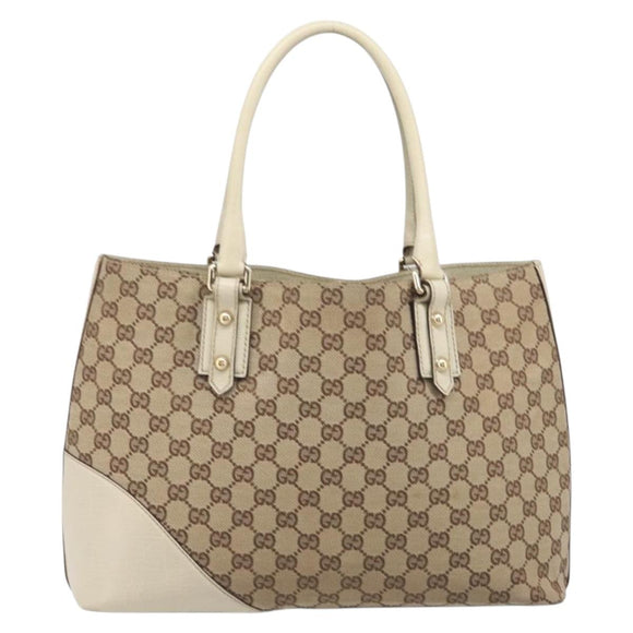 GUCCI GG Canvas Horsebit Sherry Line Tote Bag Beige Gold 137385 Auth BA16410